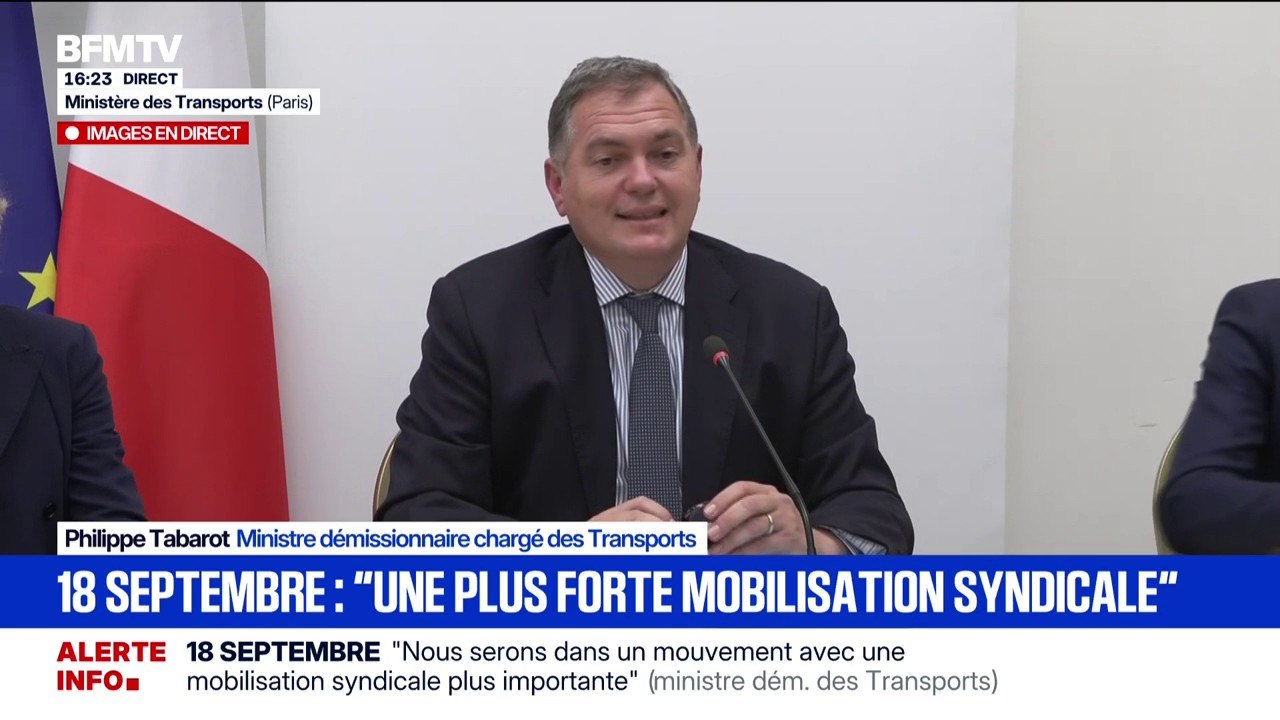 Mobilisation du 18 septembre: "Nous serons dans un mouvement avec une mobilisation syndicale plus importante", indique le ministre démissionnaire chargé des Transports, Philippe Tabarot