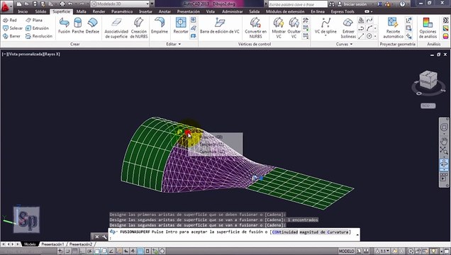 Autocad - Superficie de fusión; unión de superficies y sólidos. Tutorial en español HD