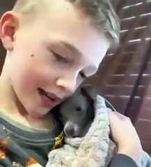 Un garçon apaise un chiot effrayé, super ❤️