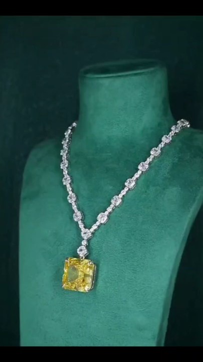 奢华方晶锆石高档高品质派对珠宝实验室黄钻项链，Luxury Cubic Zirconia Fancy High Quality Party Jewelry Lab Yellow Diamond Necklace