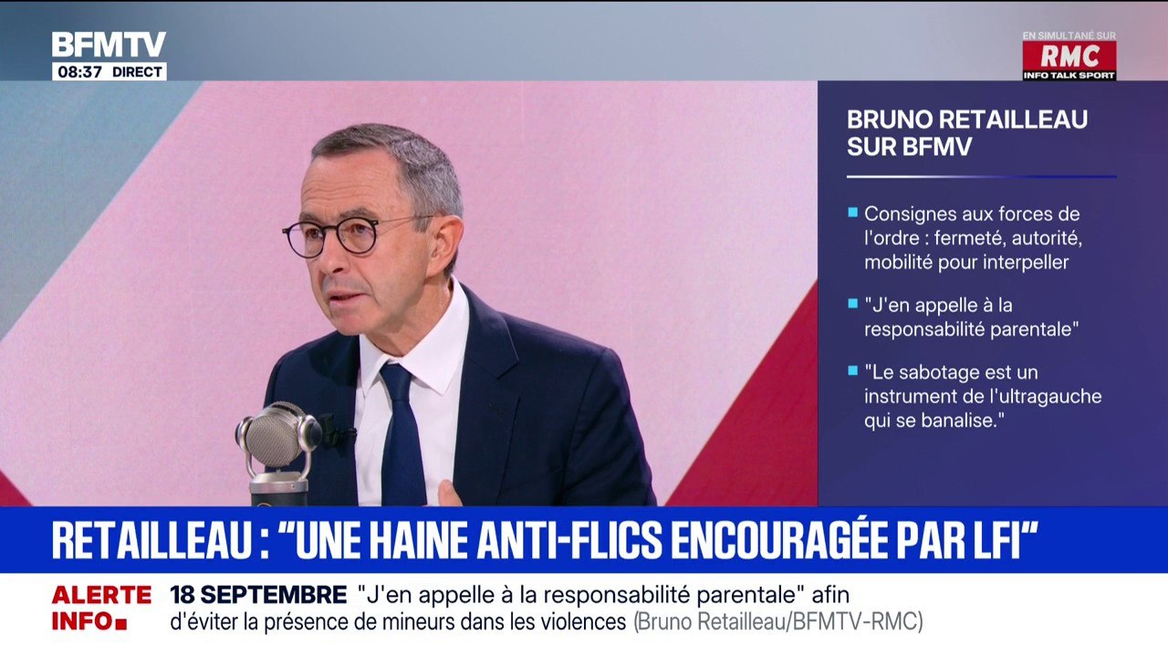 Policiers agressés à Reims: "J'accuse solennellement les Insoumis de propager cette haine anti-flics", dit Bruno Retailleau, ministre démissionnaire de l'Intérieur