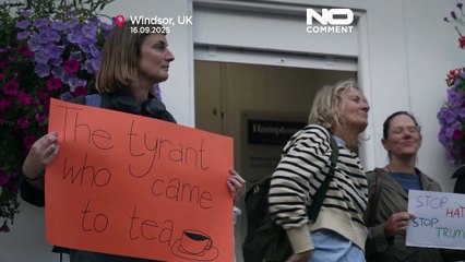 Protesters gather outside Windsor Castle ahead of Trump state visit