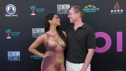 Lilly Singh and Kyle Kuhns attend a special red carpet screening of "Doin' It" in Los Angeles