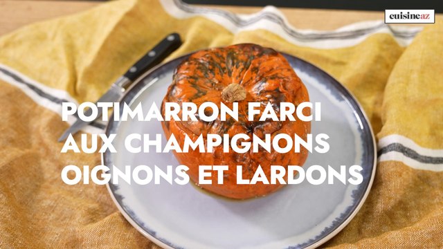 potimarron farci aux champignons, oignons et lardons
