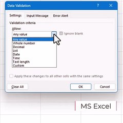 MS Excel Text only Validation