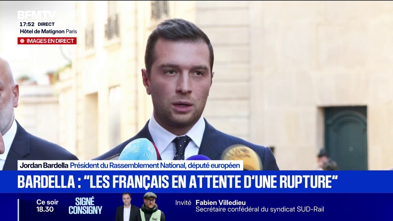 "Si Sébastien Lecornu poursuit la politique menée jusqu'à présent, alors il tombera", affirme Jordan Bardella, président du RN, après sa rencontre avec le Premier ministre