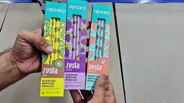 Unboxing and Review of Apsara Zesta Writing Pencils with Pleasant Fragrance cupcake, kiwi, grape