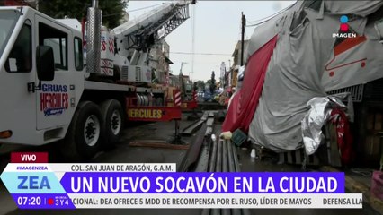 Continúan los trabajos de reparación del socavón en Gustavo A. Madero