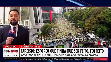 Tarcísio de Freitas pede urgência para votação da anistia no Congresso | TEMPO REAL