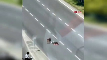 Ana yola çıkıp sağ şeritte sürüne sürüne ilerledi!