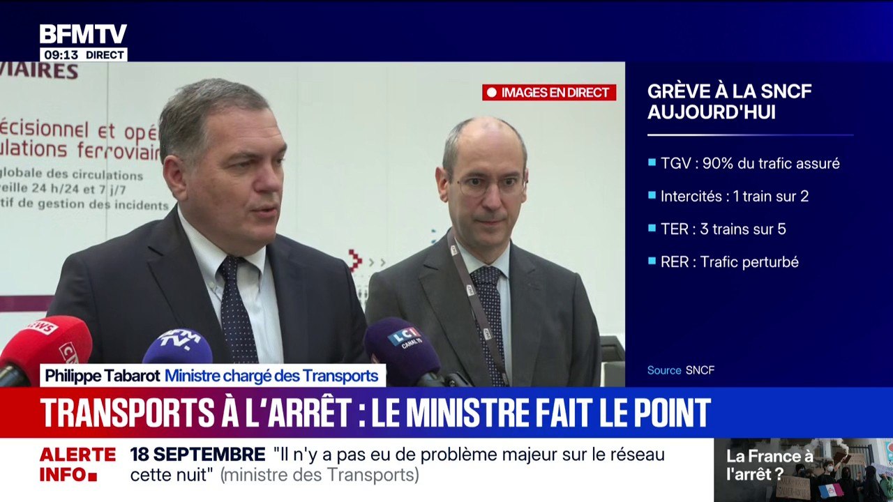 Grève du 18 septembre: Philippe Tabarot, ministre démissionnaire chargé des Transports, précise que les lignes de métro à Paris sont "moins perturbées" que prévu
