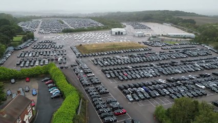Aerial views show hundreds of Jaguar and Land Rovers during 'digital seige'