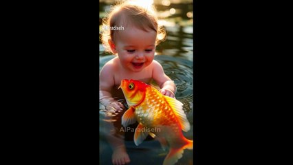 Cute Little Kid Playing With Fish - AIParadiseIn #kids #kidsvideo