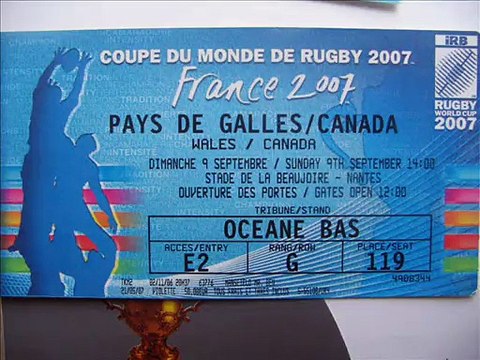 Rugby : Coupe du Monde de Rugby 2007 (7 Septembre au 20 octobre 2007) Poule B Pays de Galles - Canada (Nantes, La Beaujoire, France, Dimanche 9 Septembre 2007, 14H00-15H40)