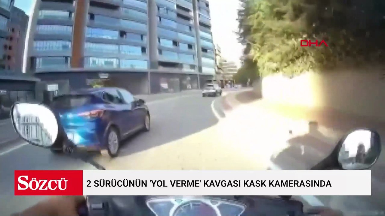2 sürücünün 'yol verme' kavgası kask kamerasında