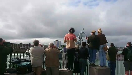 American warship USS Winston S Churchill sailing from Portsmouth following brief stop