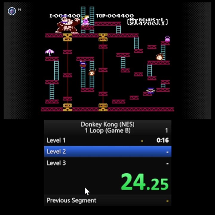 Donkey Kong NES Game B Speedrun in 1:18