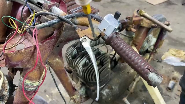 Restoration Abandoned Old Motorcycle JAWA from 1960s - two stroke engine_2