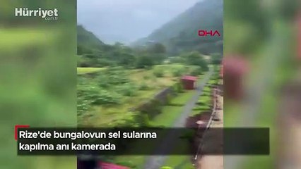 Bungalovun sel sularına kapılma anı kamerada! Ayder Yaylası'nın yolu kapandı