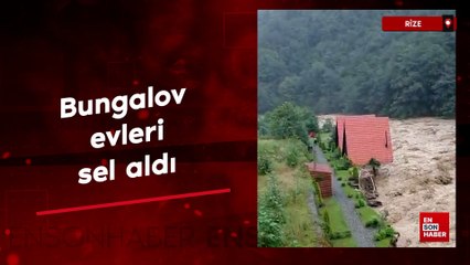 Rize'de etkili olan sağanak bungalov evleri yıktı