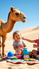 children playing with camel