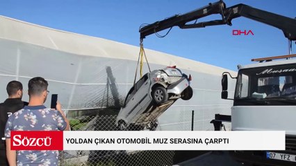 Yoldan çıkan otomobil muz serasına çarptı