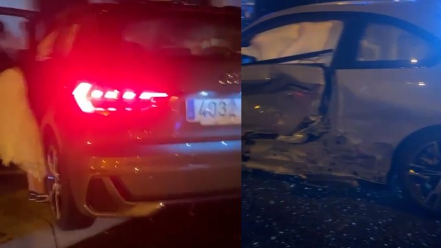 Accidente nocturno en Serrano: un coche acaba sobre la acera tras arrollar a dos peatones