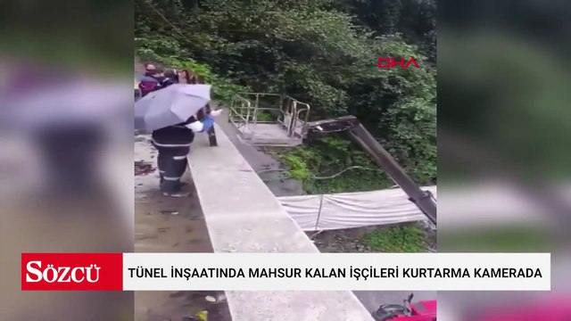 Rize'de tünel inşaatında mahsur kalan işçileri kurtarma kamerada