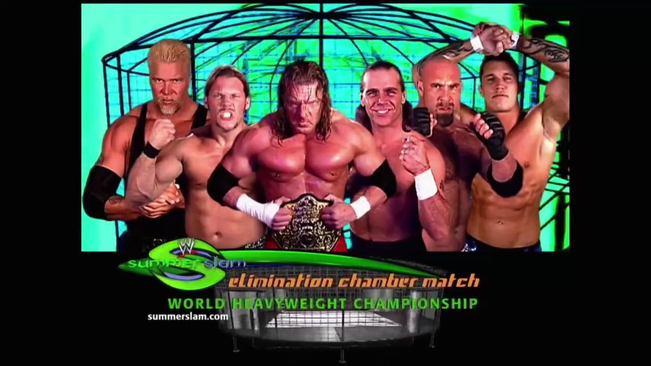 Triple H w/ Ric Flair vs Shawn Michaels vs Randy Orton vs Kevin Nash vs Chris Jericho vs Goldberg - World Heavyweight Championship Elimination Chamber Match - Summerslam 2003 24/8/03
