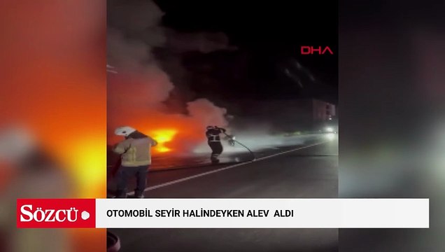 Seyir halindeyken alev alan otomobil kullanılamaz hale geldi