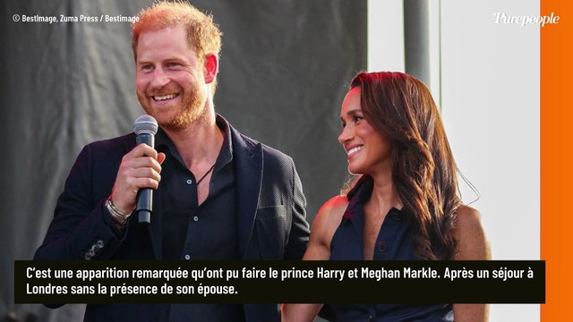 Quelques jours après le voyage du prince Harry en solo à Londres, apparition inattendue de sa femme Meghan en robe bleu nuit à ses côtés