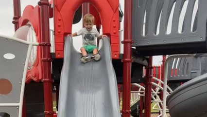 'I Promise he was Okay!' - Playground slide ride for toddler ends with a comical face-plant