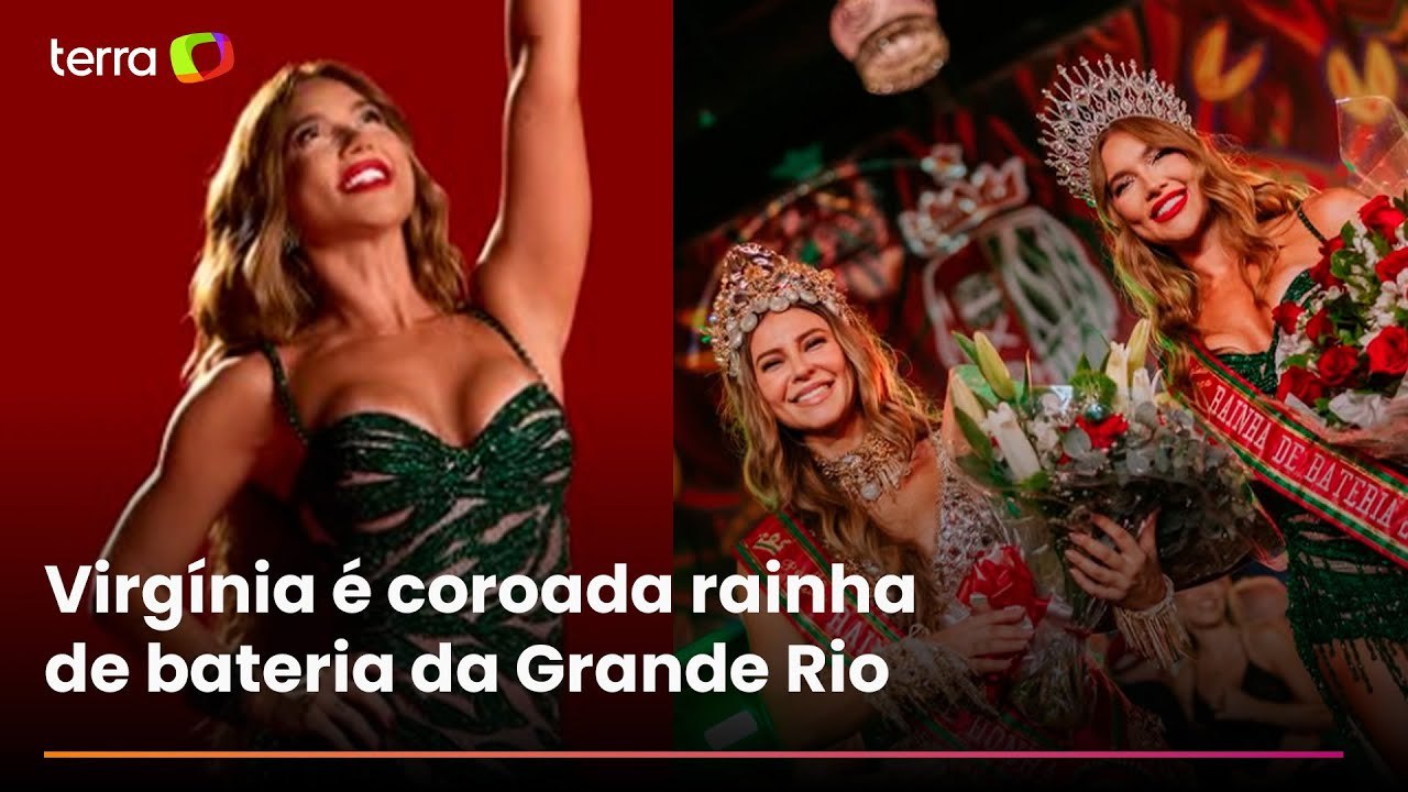 Virgínia é coroada rainha de bateria da Grande Rio e recebe faixa de Paolla Oliveira