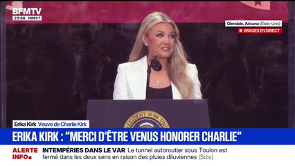 Hommage à Charlie Kirk: "Merci d'être venus honorer Charlie", indique Erika Kirk, sa veuve