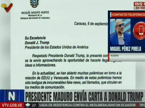 Filósofo Pérez Pirela: Carta enviada a EE. UU. es un gesto de diplomacia entre ambas naciones