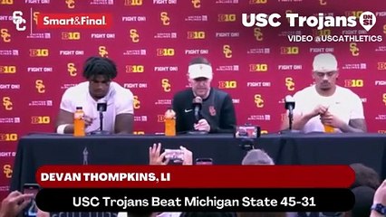 USC Trojans Coach Lincoln Riley, Defensive Tackle Devan Thompkins, and Quarterback Jayden Maiava discusses the positivity coming out of the Trojans game
