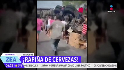 Se registra rapiña de cervezas tras accidente de tráiler en la Puebla-Veracruz