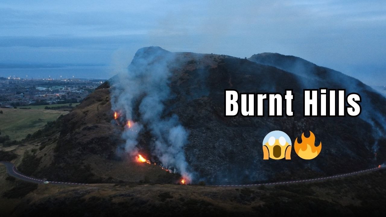 Striking drone video reveals lingering flames in the aftermath of Arthur's Seat fire