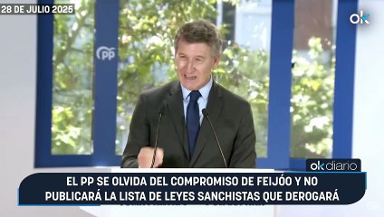 El PP se olvida del compromiso de Feijóo y no publicará la lista de leyes sanchistas que derogará