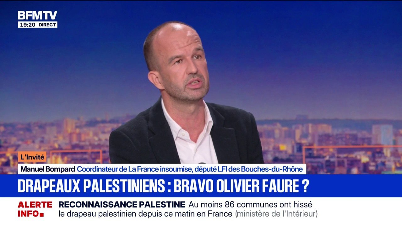 Drapeaux palestiniens sur les mairies: pour Manuel Bompard (LFI), "Olivier Faure (PS) essaye de se racheter une image sur ce sujet"