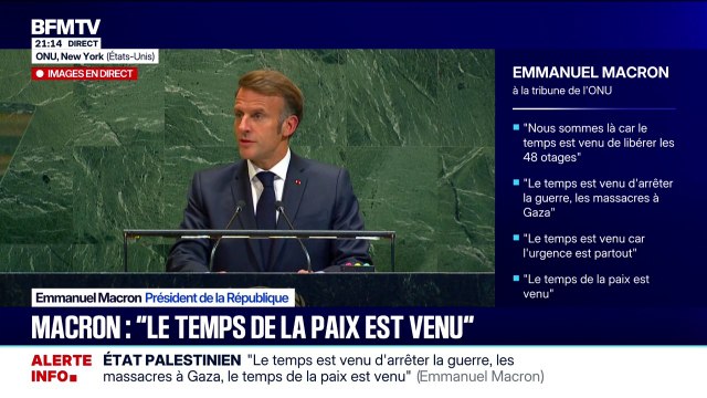 Nous portons la responsabilité collective d'avoir failli jusqu'ici à bâtir une paix juste et durable au Proche-Orient , affirme Emmanuel Macron