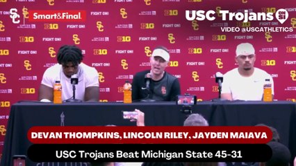 USC Trojans Coach Lincoln Riley, Defensive Tackle Devan Thompkins, and Quarterback Jayden Maiava discusses the Trojans errors and bouncing back