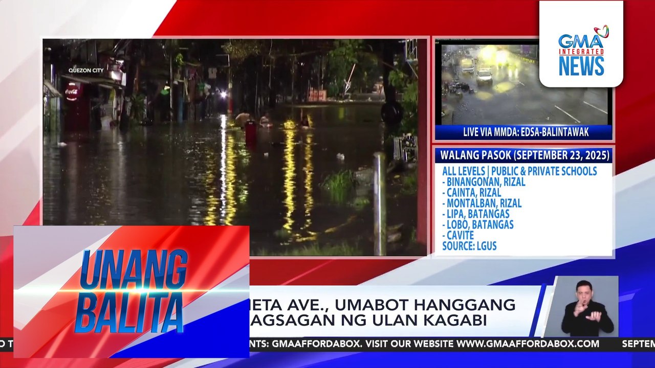 Baha sa Araneta Ave., umabot hanggang tuhod sa kasagsagan ng ulan kagabi | Unang Balita