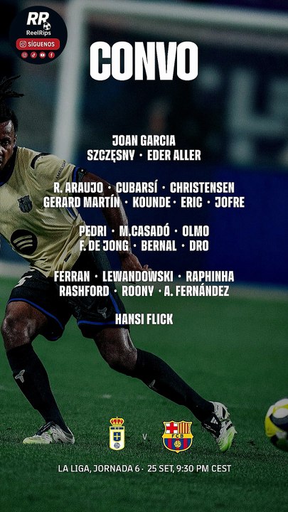 BARÇA VS OVIEDO: LISTA OFICIAL DE HANSI FLICK CON DRO Y TONI FERNÁNDEZ 🚨⚽