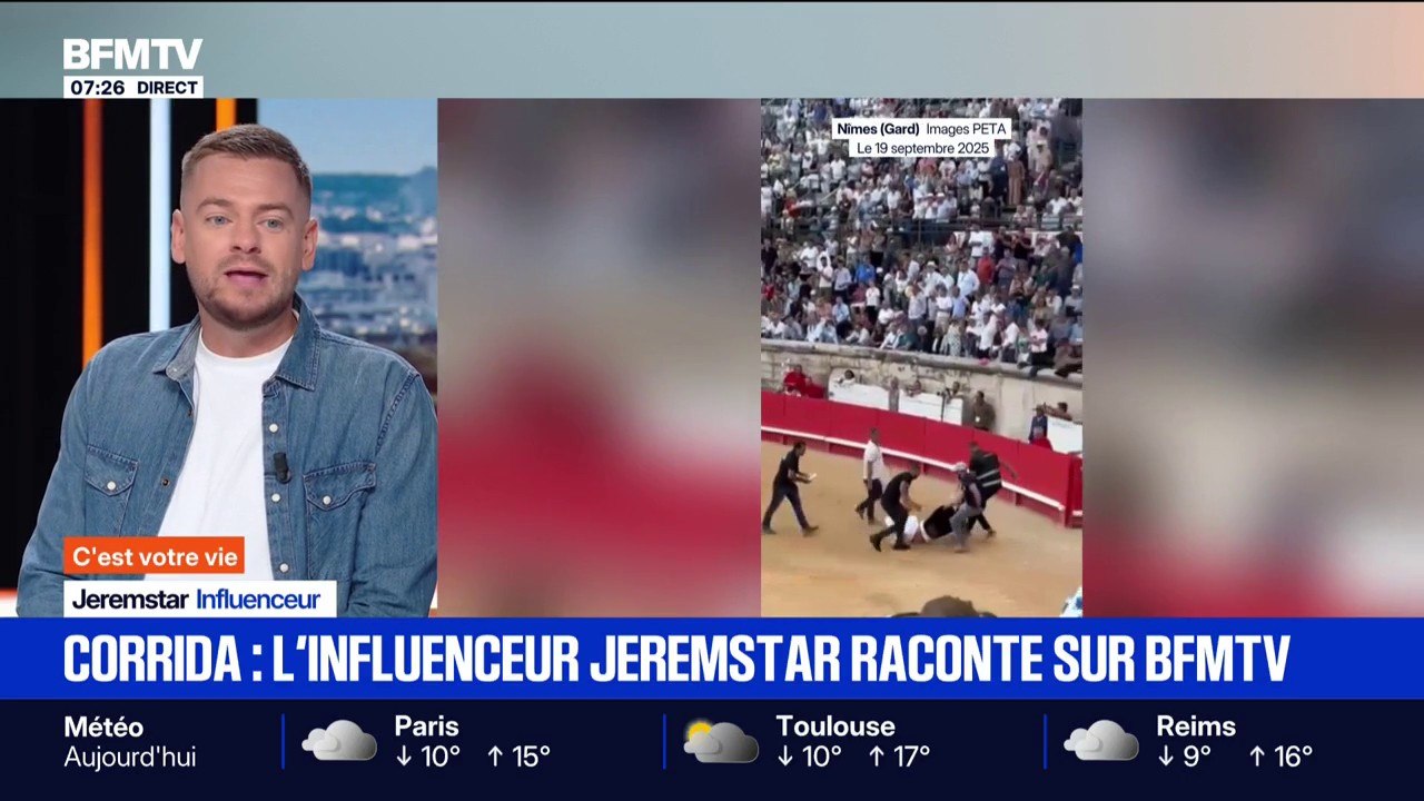"Mon engagement est très sincère": l'influenceur Jeremstar raconte sur BFMTV son action contre la tauromachie dans les arènes de Nîmes