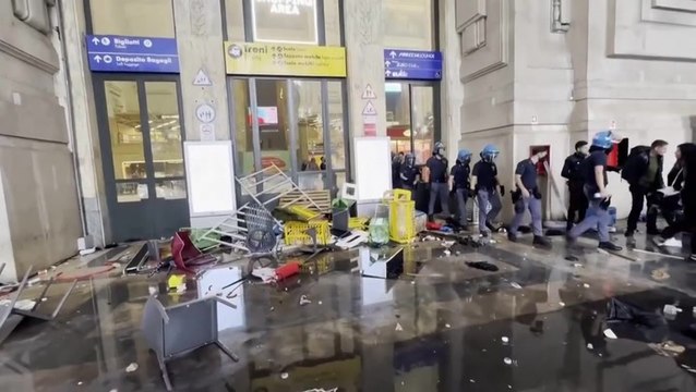 Pro-Palestine protesters smash Milan train station entrance and hurl rocks at police in Gaza fury