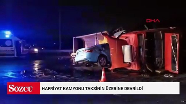 Eyüpsultan'da hafriyat kamyonu taksinin üzerine devrildi; taksici hayatını kaybetti