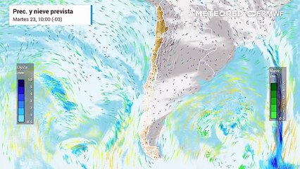 Pronóstico de precipitaciones y nieve prevista: Martes 23 de septiembre.