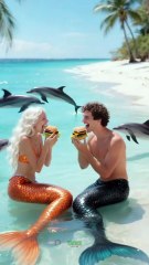 mermaids couple on the beach