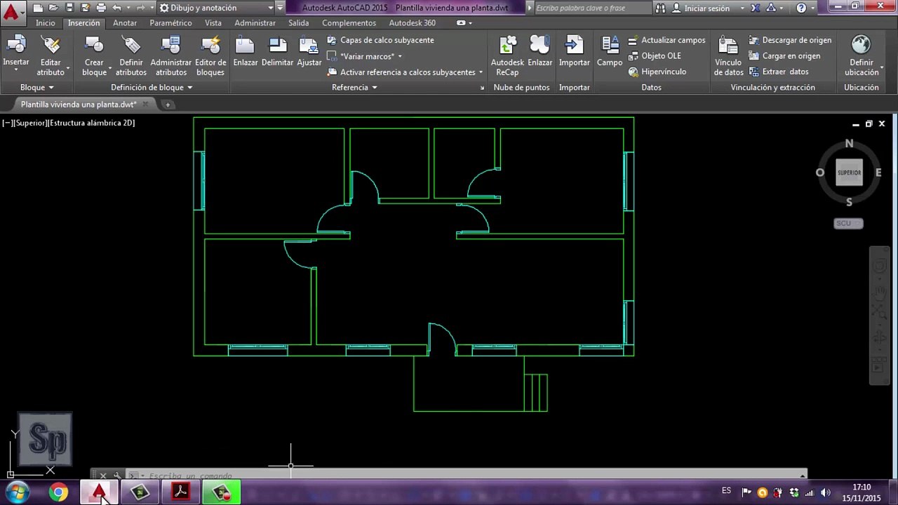 Autocad - 2/2 Dibujar plano casa de una planta en Autocad. Tutorial en español HD